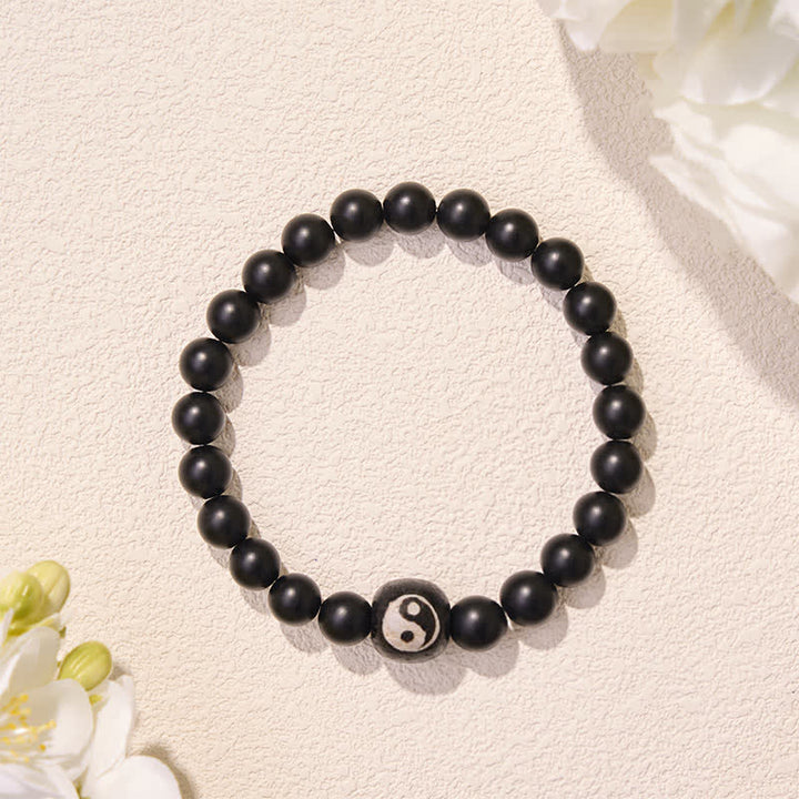 Buddha Stones Bracciale con perline rotonde Yin Yang in onice nera, turchese bianco e ossidiana nera, con motivo Yin Yang. - image 5