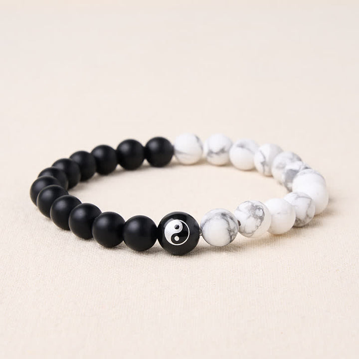 Buddha Stones Bracciale con perline rotonde Yin Yang in onice nera, turchese bianco e ossidiana nera, con motivo Yin Yang. - Onice nero e turchese bianco - 5,9–6,3 pollici (15–16 cm) - image 16