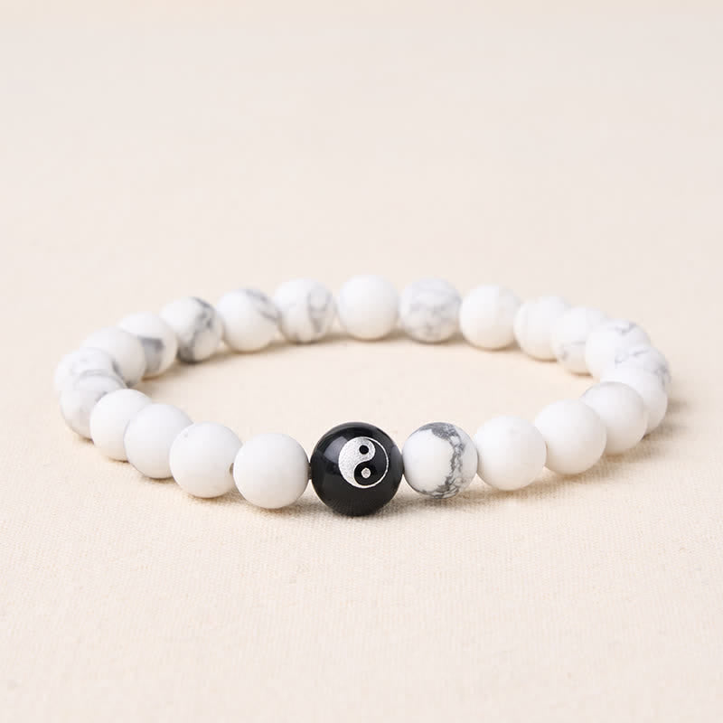 Buddha Stones Bracciale con perline rotonde Yin Yang in onice nera, turchese bianco e ossidiana nera, con motivo Yin Yang. - Turchese bianco - 5,9–6,3 pollici (15–16 cm) - image 11