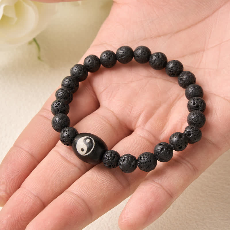 Buddha Stones Bracciale di supporto con perline Yin Yang in onice nera e pietra lavica. - image 3
