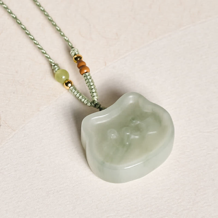 Buddha Stones Collana intrecciata a mano con gatto e giada naturale, simbolo di armonia - image 3