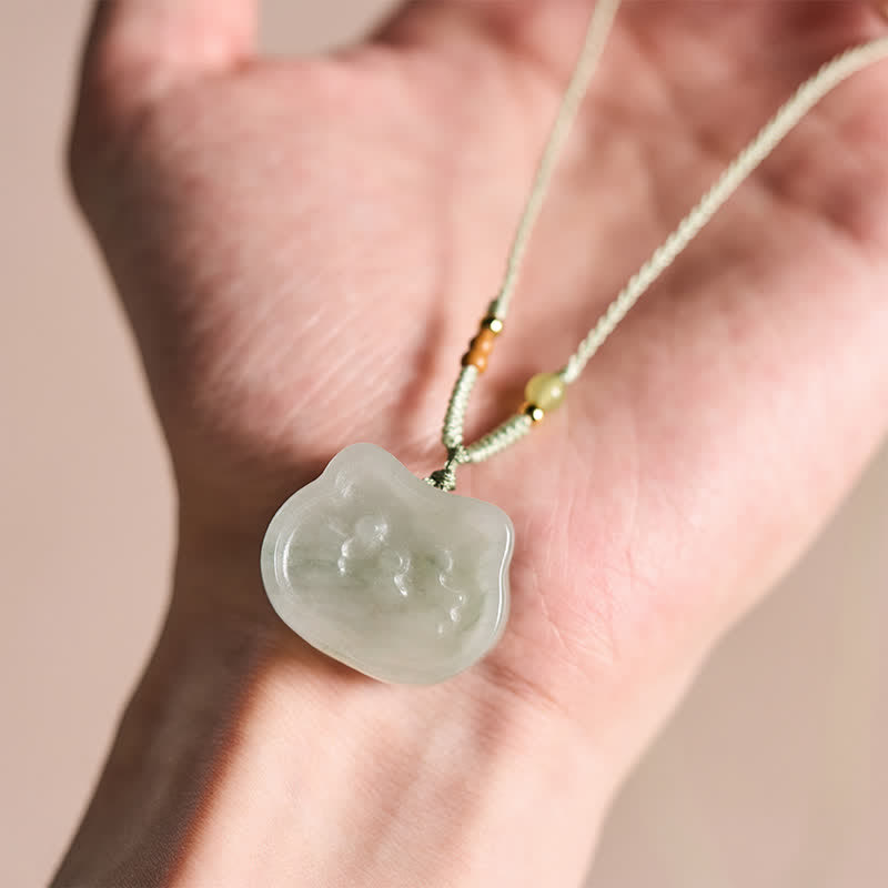 Buddha Stones Collana intrecciata a mano con gatto e giada naturale, simbolo di armonia - image 6