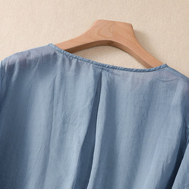 Camicia da donna a maniche corte con scollo rotondo e ricamo floreale "Buddha Stones". - image 3