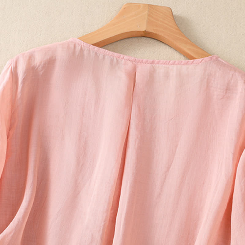 Camicia da donna a maniche corte con scollo rotondo e ricamo floreale "Buddha Stones". - image 17