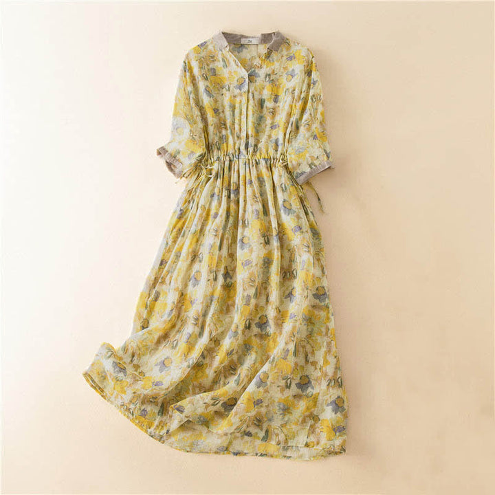 Abito midi a maniche corte con motivo floreale a contrasto Buddha Stones, con tasche. - Giallo - US12, UK/AU16, EU44 (3XL) - image 13