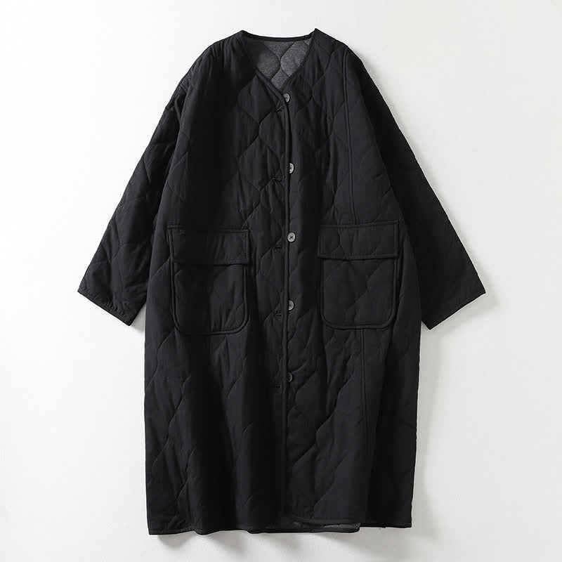 Cappotto da donna in cotone a maniche lunghe con scollo a V e tasche, con bottoni e motivo Buddha Stones. - Nero - US14, UK/AU18, EU46 (2XL) - image 5