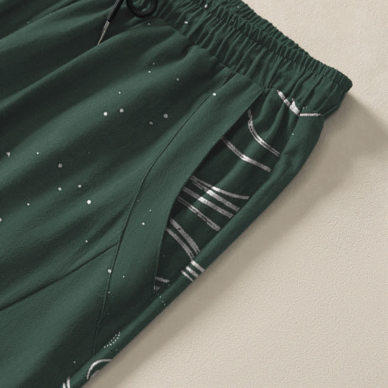 Buddha Stones Pantaloni da uomo affusolati con coulisse e tasche, in puro cotone, con motivo "Nuvola di buon auspicio: Gru", motivo a nuvola e gru. - image 4