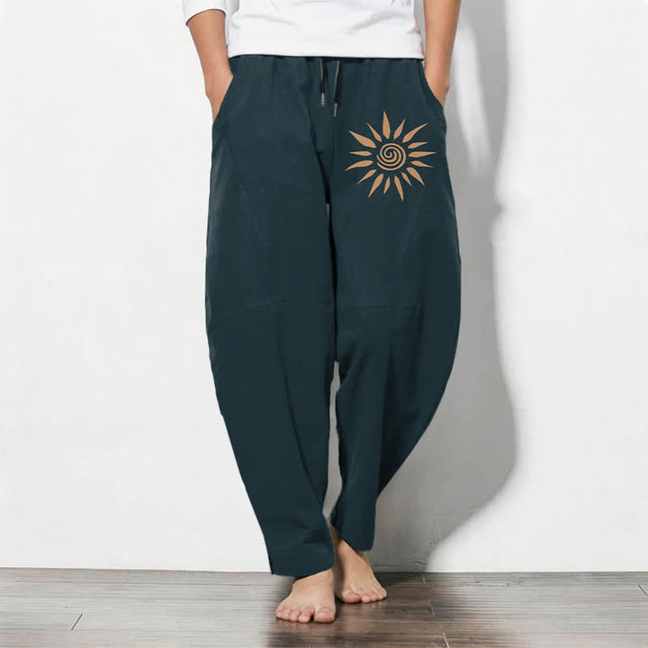 Buddha Stones Pantaloni da uomo affusolati in puro cotone con motivo a spirale e coulisse, con tasche. - Verde acqua - US/UK/AU50, EU60 (5XL) - image 7