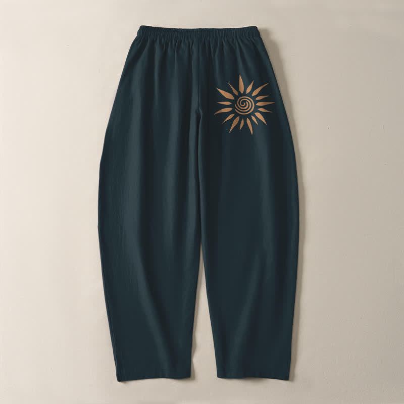 Buddha Stones Pantaloni da uomo affusolati in puro cotone con motivo a spirale e coulisse, con tasche. - image 10