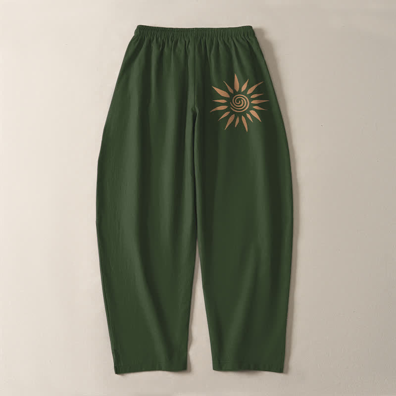 Buddha Stones Pantaloni da uomo affusolati in puro cotone con motivo a spirale e coulisse, con tasche. - image 14