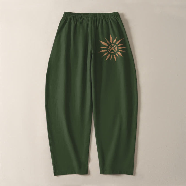Buddha Stones Pantaloni da uomo affusolati in puro cotone con motivo a spirale e coulisse, con tasche. - image 14