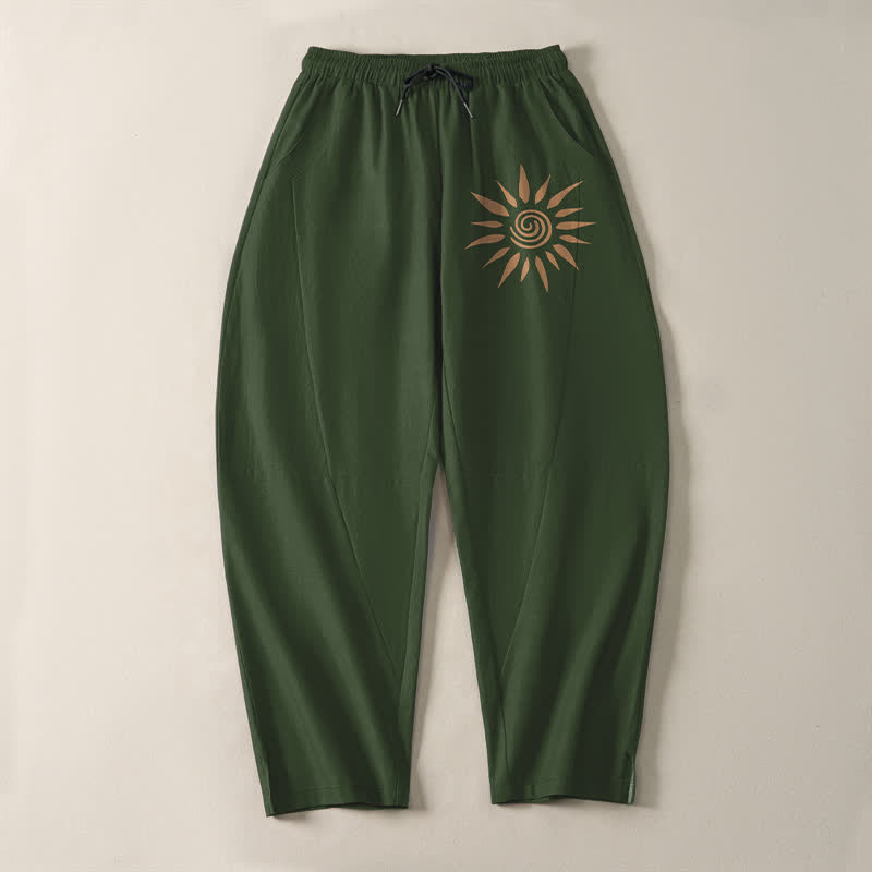Buddha Stones Pantaloni da uomo affusolati in puro cotone con motivo a spirale e coulisse, con tasche. - image 13