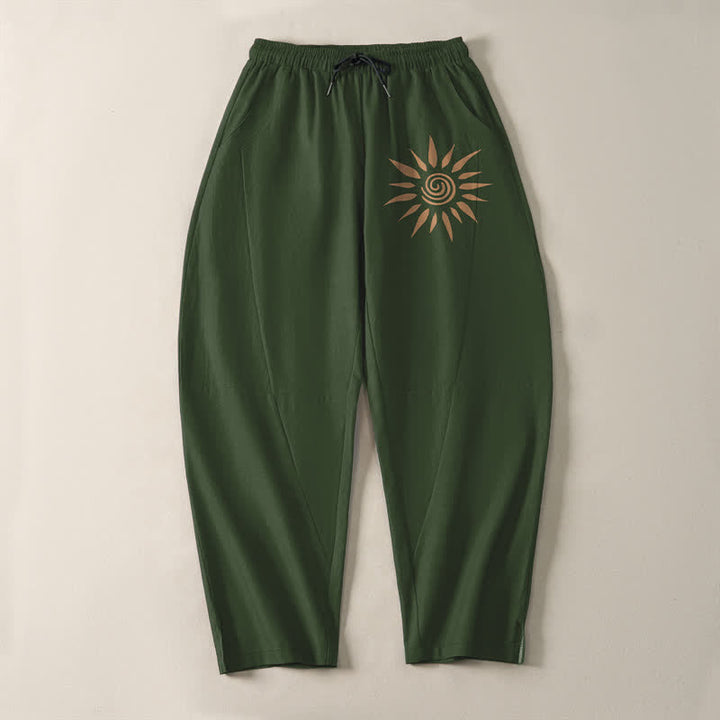 Buddha Stones Pantaloni da uomo affusolati in puro cotone con motivo a spirale e coulisse, con tasche. - image 13