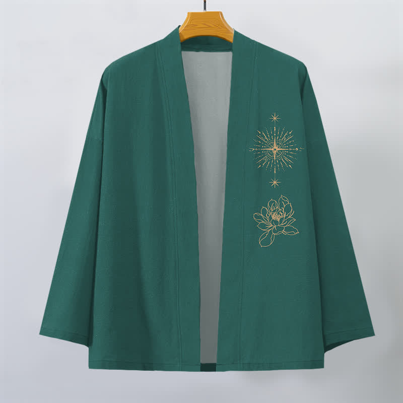 Buddha Stones Kimono da uomo in cotone con apertura frontale e motivo a stella di loto radiosa. - image 10