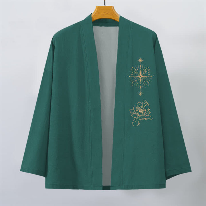 Buddha Stones Kimono da uomo in cotone con apertura frontale e motivo a stella di loto radiosa. - image 10