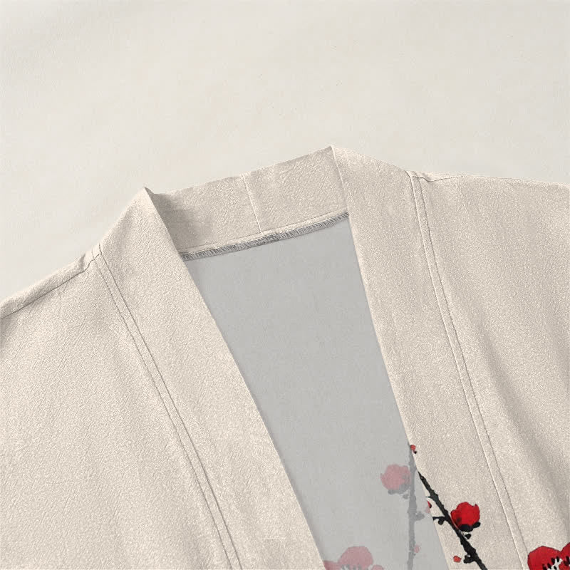 Buddha Stones Kimono da uomo con apertura frontale, fantasia a fiori di pruno, in cotone stampato. - image 3