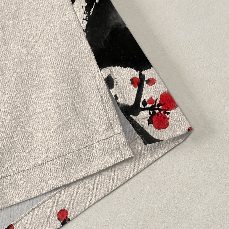 Buddha Stones Kimono da uomo con apertura frontale, fantasia a fiori di pruno, in cotone stampato. - image 4