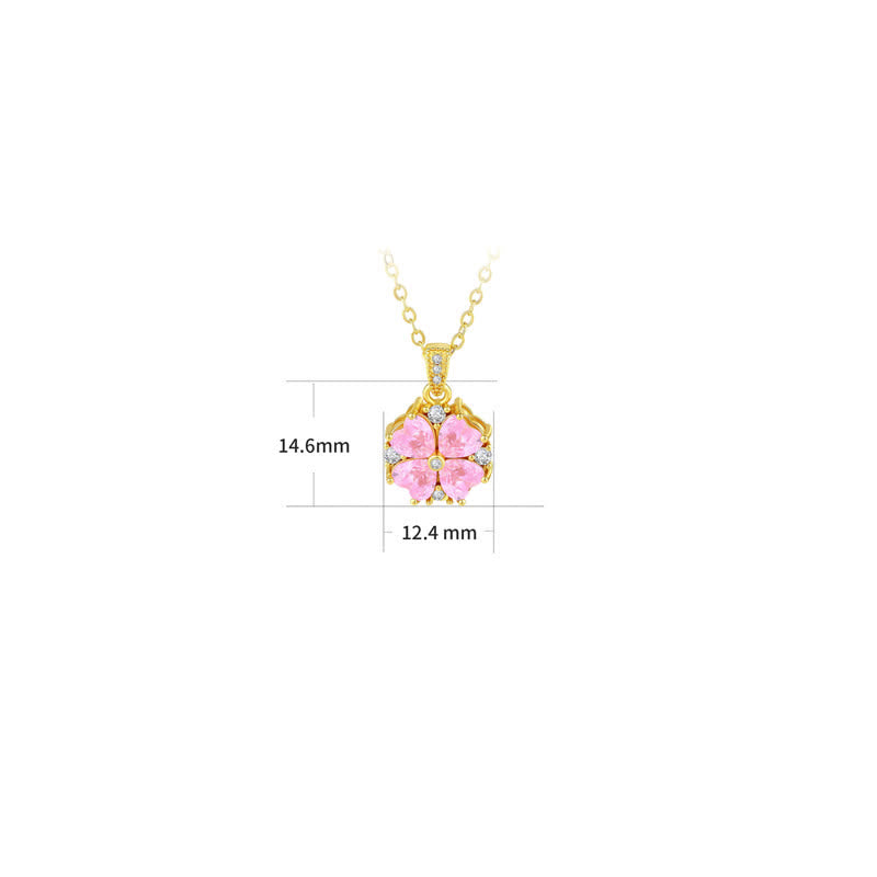 Buddha Stones Collana con ciondolo a forma di quadrifoglio rosa in rame con zirconi intarsiati, simbolo di connessione armonica. - image 4