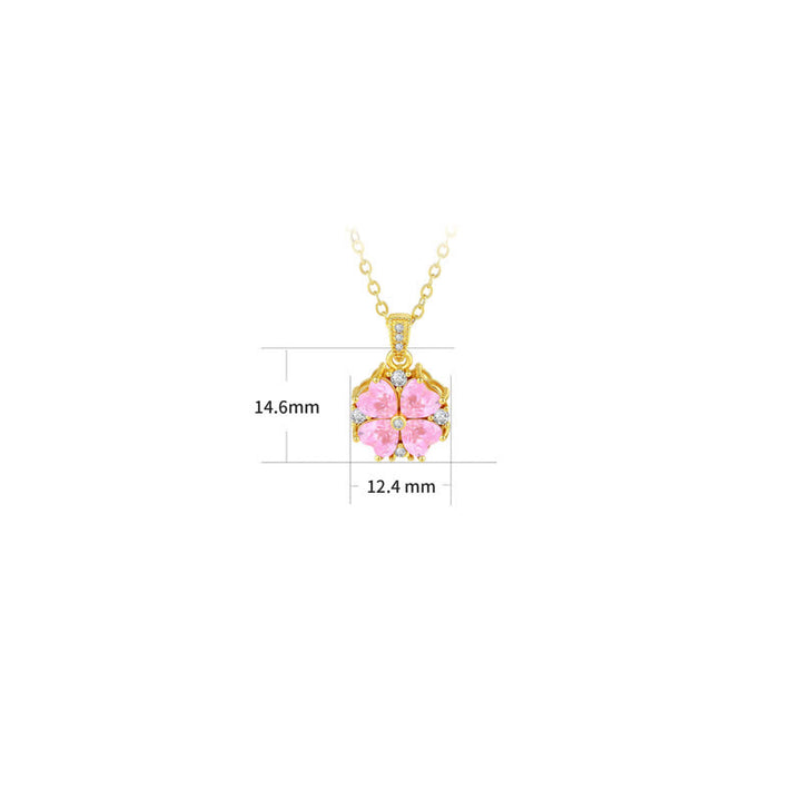 Buddha Stones Collana con ciondolo a forma di quadrifoglio rosa in rame con zirconi intarsiati, simbolo di connessione armonica. - image 4