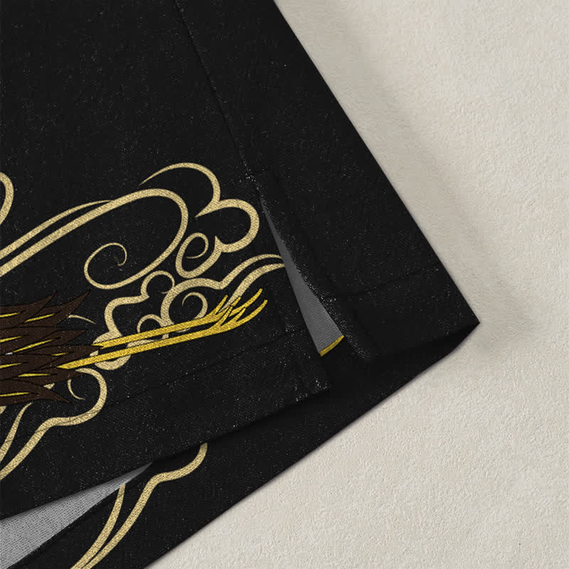Buddha Stones Kimono da uomo in cotone bianco con motivo gru e nuvole di buon auspicio, aperto sul davanti. - image 4