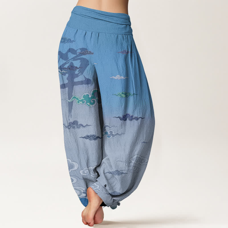 Buddha Stones Pantaloni harem da donna in cotone con motivo Zen Oriental Cloud Wash e vita elasticizzata - image 7