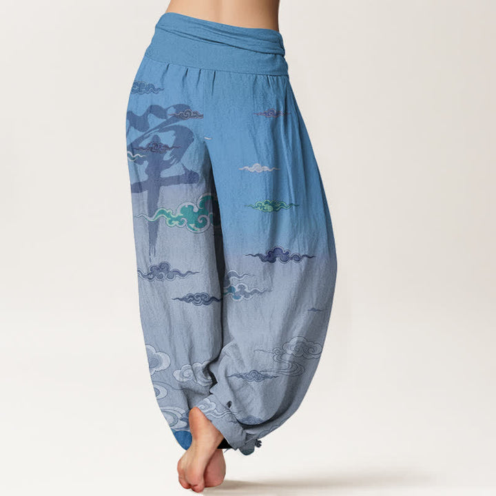Buddha Stones Pantaloni harem da donna in cotone con motivo Zen Oriental Cloud Wash e vita elasticizzata - image 7