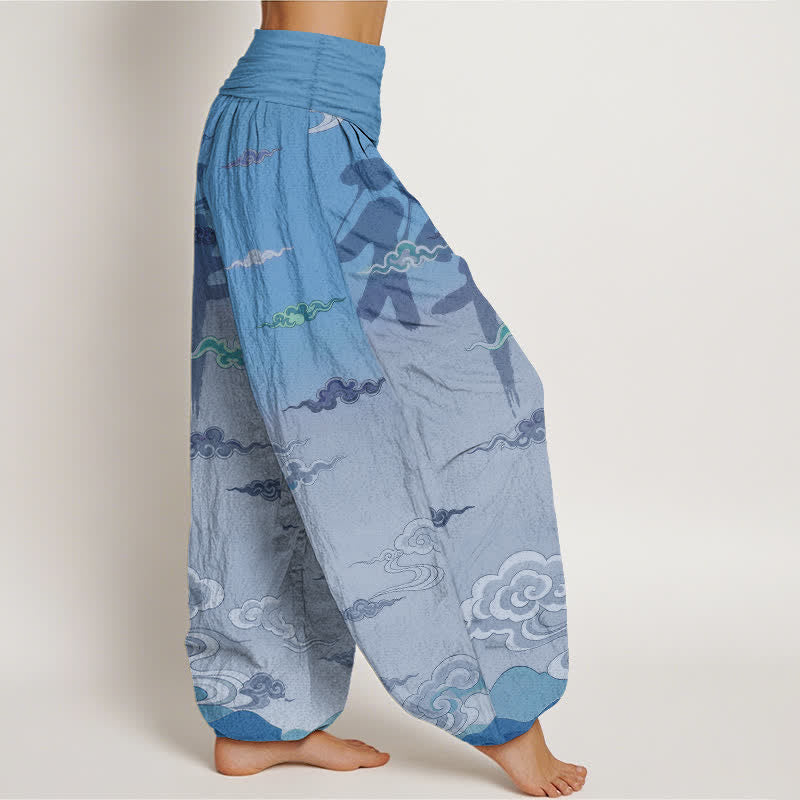 Buddha Stones Pantaloni harem da donna in cotone con motivo Zen Oriental Cloud Wash e vita elasticizzata - image 6