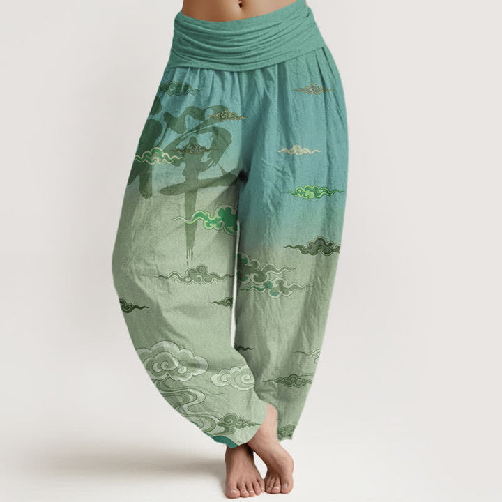 Buddha Stones Pantaloni harem da donna in cotone con motivo Zen Oriental Cloud Wash e vita elasticizzata - Verde pallido - US16, UK/AU20, EU48 (3XL) - image 8