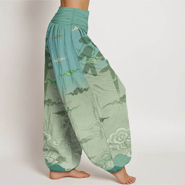 Buddha Stones Pantaloni harem da donna in cotone con motivo Zen Oriental Cloud Wash e vita elasticizzata - image 9