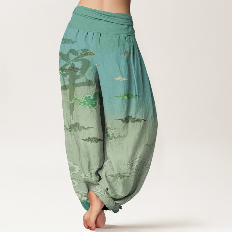 Buddha Stones Pantaloni harem da donna in cotone con motivo Zen Oriental Cloud Wash e vita elasticizzata - image 10