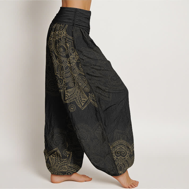 Buddha Stones Pantaloni harem da donna in cotone stile vintage con motivo mandala a vite e elastico in vita. - image 1