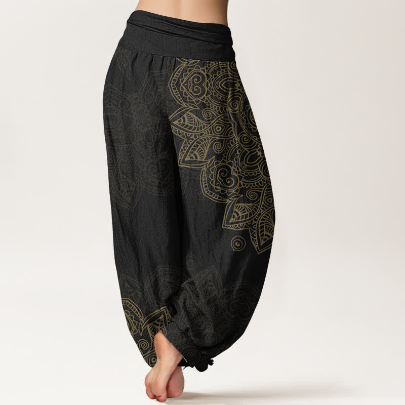 Buddha Stones Pantaloni harem da donna in cotone stile vintage con motivo mandala a vite e elastico in vita. - image 2