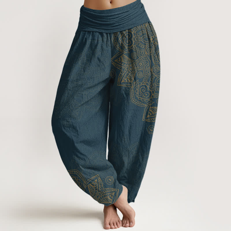 Buddha Stones Pantaloni harem da donna in cotone stile vintage con motivo mandala a vite e elastico in vita. - Blu scuro - US16, UK/AU20, EU48 (3XL) - image 5