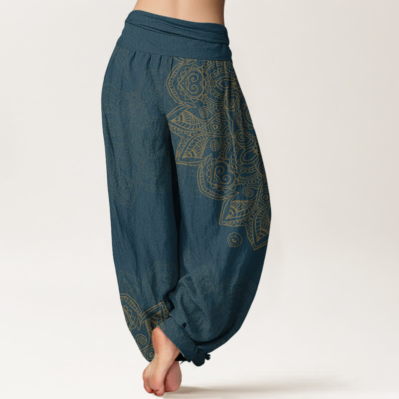 Buddha Stones Pantaloni harem da donna in cotone stile vintage con motivo mandala a vite e elastico in vita. - image 7