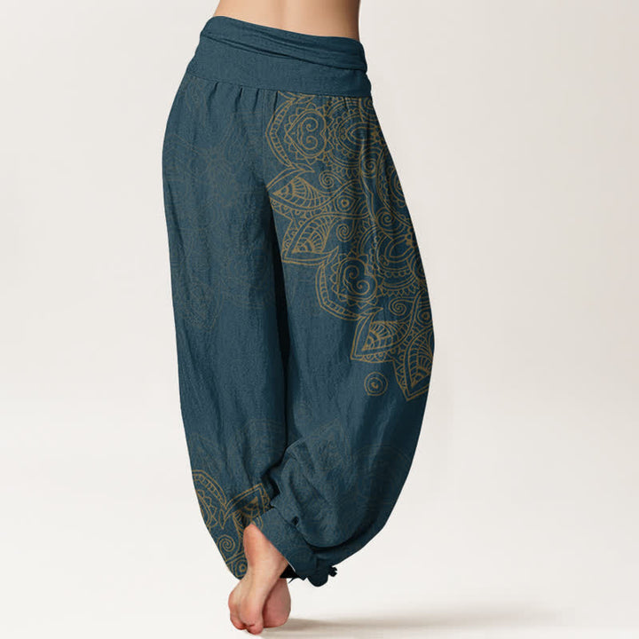 Buddha Stones Pantaloni harem da donna in cotone stile vintage con motivo mandala a vite e elastico in vita. - image 7