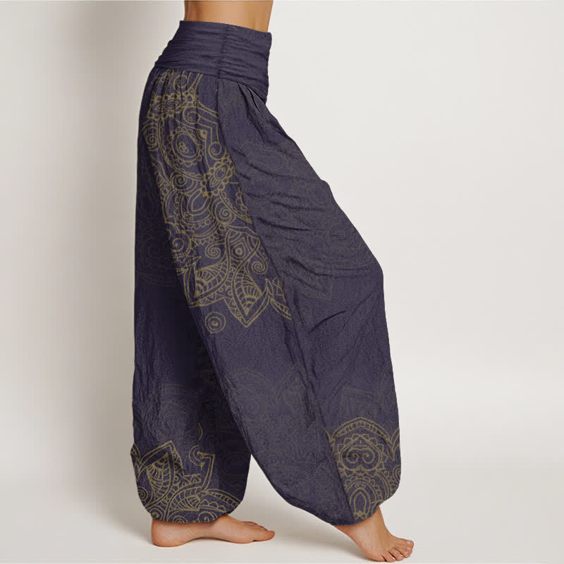 Buddha Stones Pantaloni harem da donna in cotone stile vintage con motivo mandala a vite e elastico in vita. - image 9