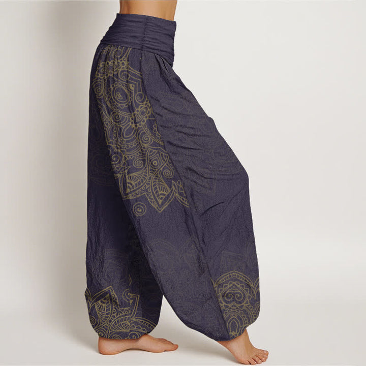 Buddha Stones Pantaloni harem da donna in cotone stile vintage con motivo mandala a vite e elastico in vita. - image 9