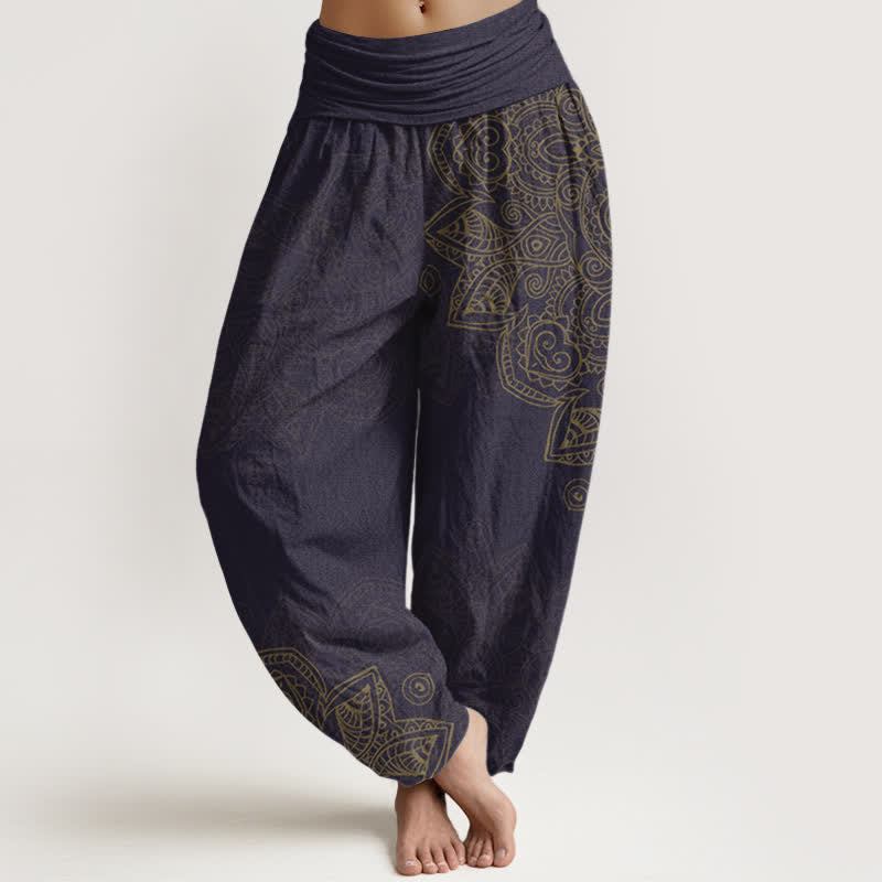 Buddha Stones Pantaloni harem da donna in cotone stile vintage con motivo mandala a vite e elastico in vita. - Indaco - US16, UK/AU20, EU48 (3XL) - image 8