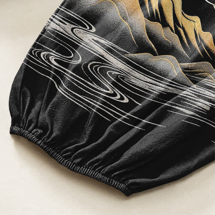Buddha Stones Pantaloni harem da donna in cotone con elastico in vita e motivo a gru, con stampa paesaggistica serena, e tasche laterali. - image 6