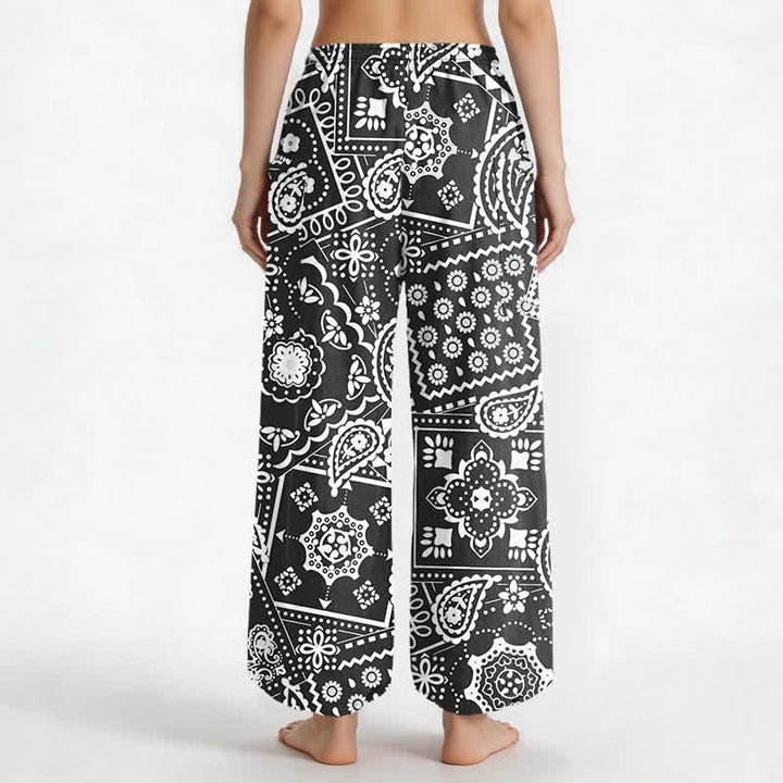 Buddha Stones Pantaloni harem da donna in cotone stile bohémien con fantasia paisley e bandana, vita elasticizzata e tasche laterali. - image 2