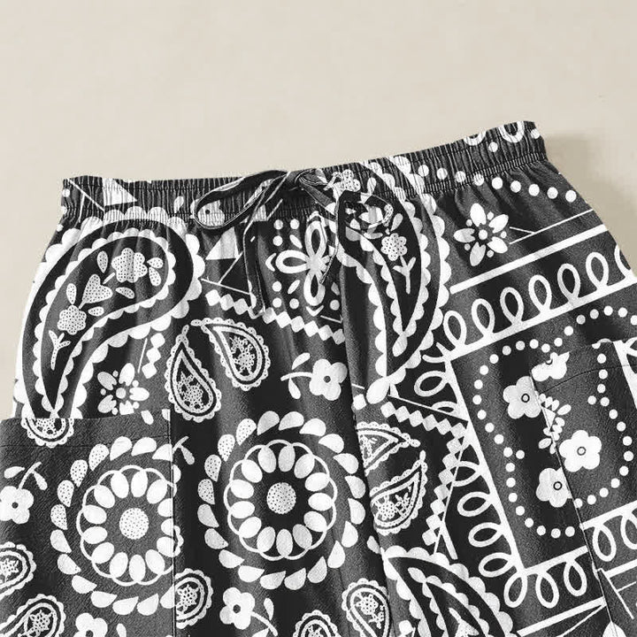 Buddha Stones Pantaloni harem da donna in cotone stile bohémien con fantasia paisley e bandana, vita elasticizzata e tasche laterali. - image 5