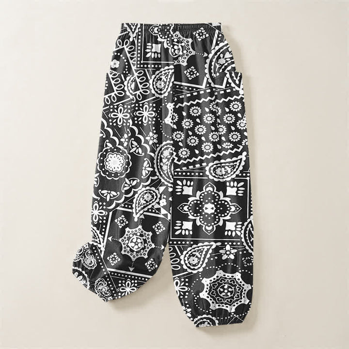 Buddha Stones Pantaloni harem da donna in cotone stile bohémien con fantasia paisley e bandana, vita elasticizzata e tasche laterali. - image 4