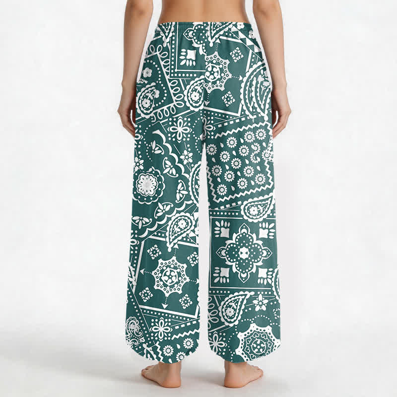 Buddha Stones Pantaloni harem da donna in cotone stile bohémien con fantasia paisley e bandana, vita elasticizzata e tasche laterali. - image 12