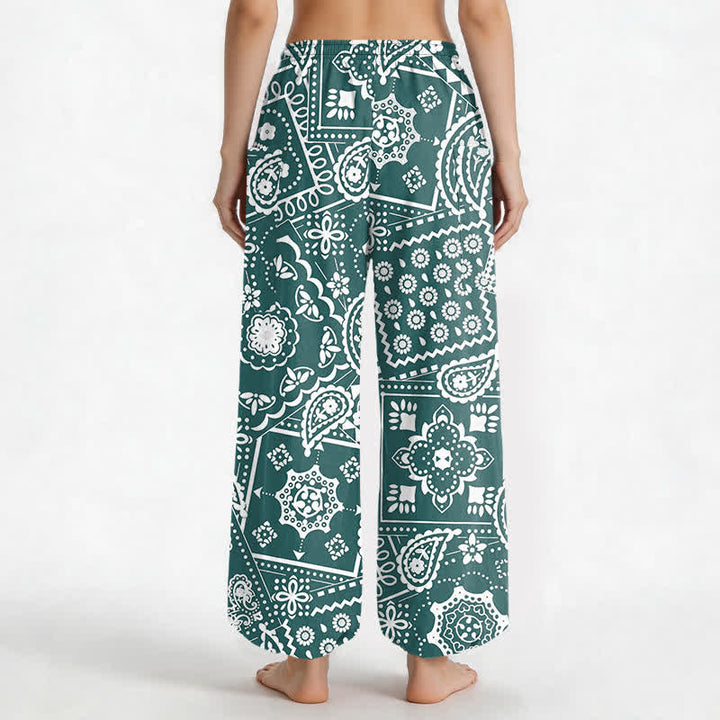 Buddha Stones Pantaloni harem da donna in cotone stile bohémien con fantasia paisley e bandana, vita elasticizzata e tasche laterali. - image 12