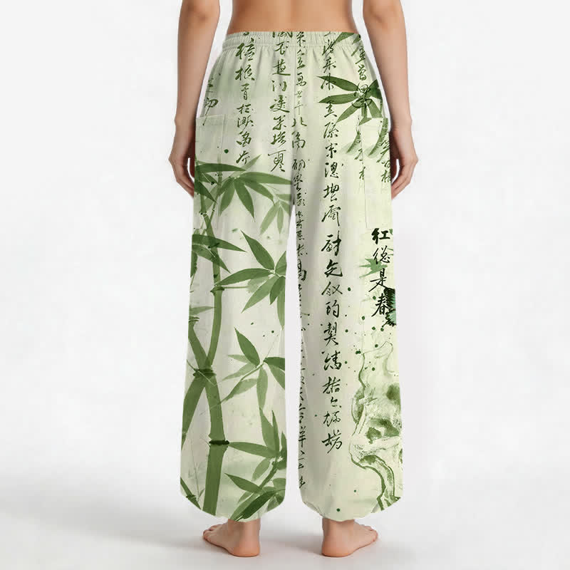 Buddha Stones Pantaloni harem da donna in cotone con stampa a farfalle di bambù e vita elasticizzata, con tasche laterali. - image 9