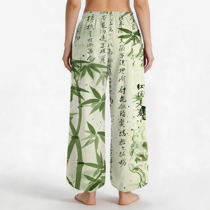 Buddha Stones Pantaloni harem da donna in cotone con stampa a farfalle di bambù e vita elasticizzata, con tasche laterali. - image 9