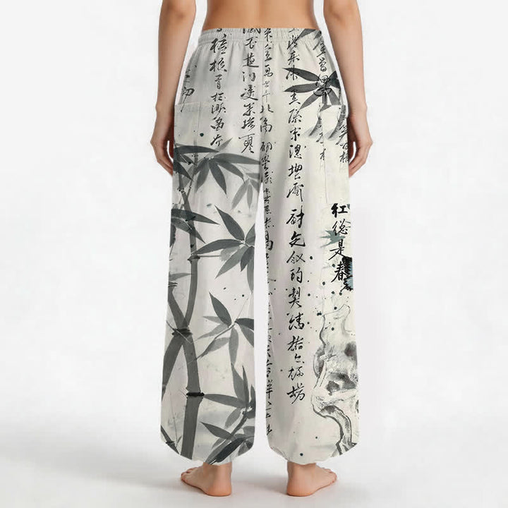 Buddha Stones Pantaloni harem da donna in cotone con stampa a farfalle di bambù e vita elasticizzata, con tasche laterali. - image 2