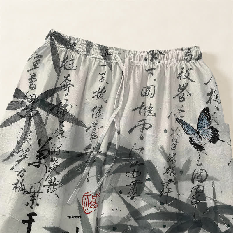 Buddha Stones Pantaloni harem da donna in cotone con stampa a farfalle di bambù e vita elasticizzata, con tasche laterali. - image 5
