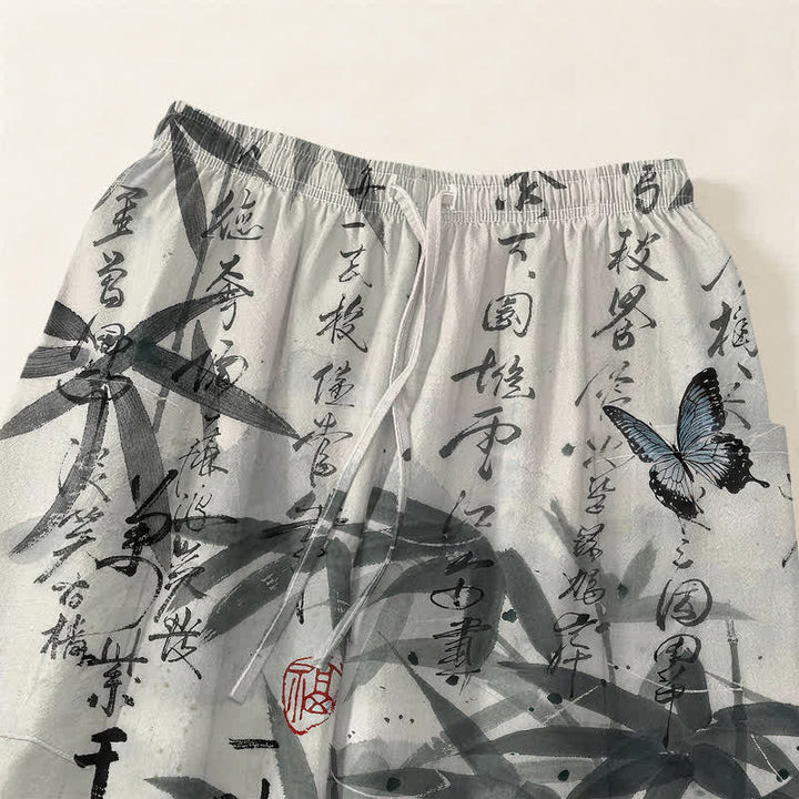 Buddha Stones Pantaloni harem da donna in cotone con stampa a farfalle di bambù e vita elasticizzata, con tasche laterali. - image 5
