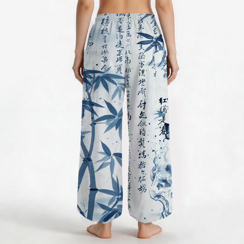 Buddha Stones Pantaloni harem da donna in cotone con stampa a farfalle di bambù e vita elasticizzata, con tasche laterali. - image 12